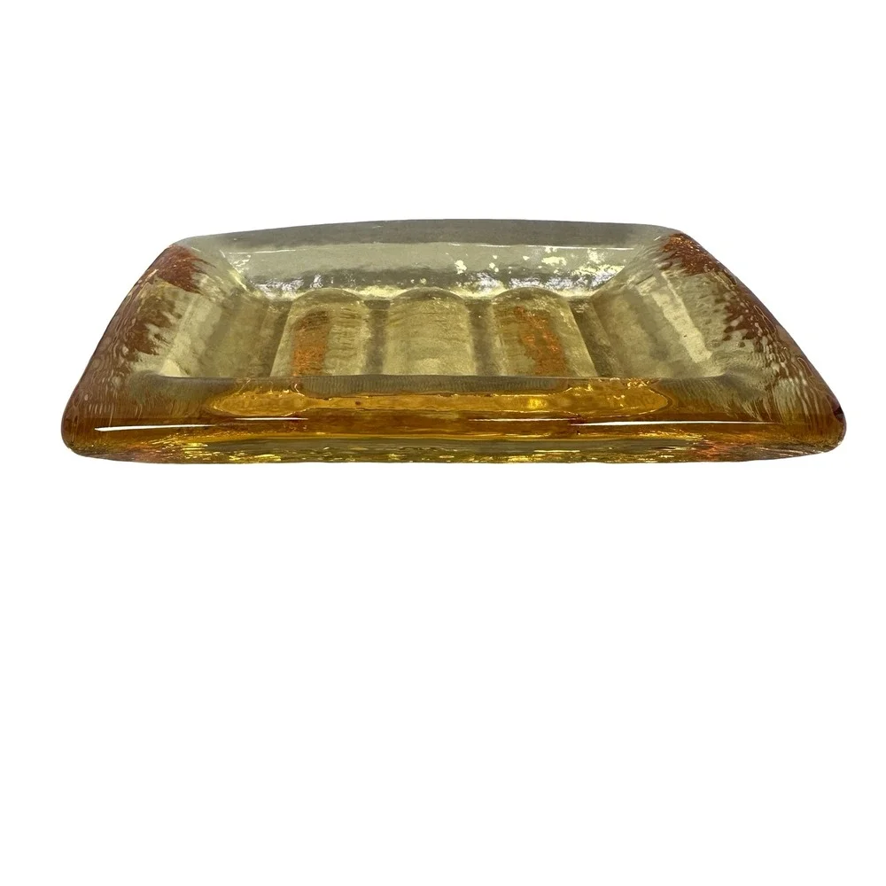 Fire & Light Citrus Glass Soap Dish Rectangular Textured Recycled Glass Yellow